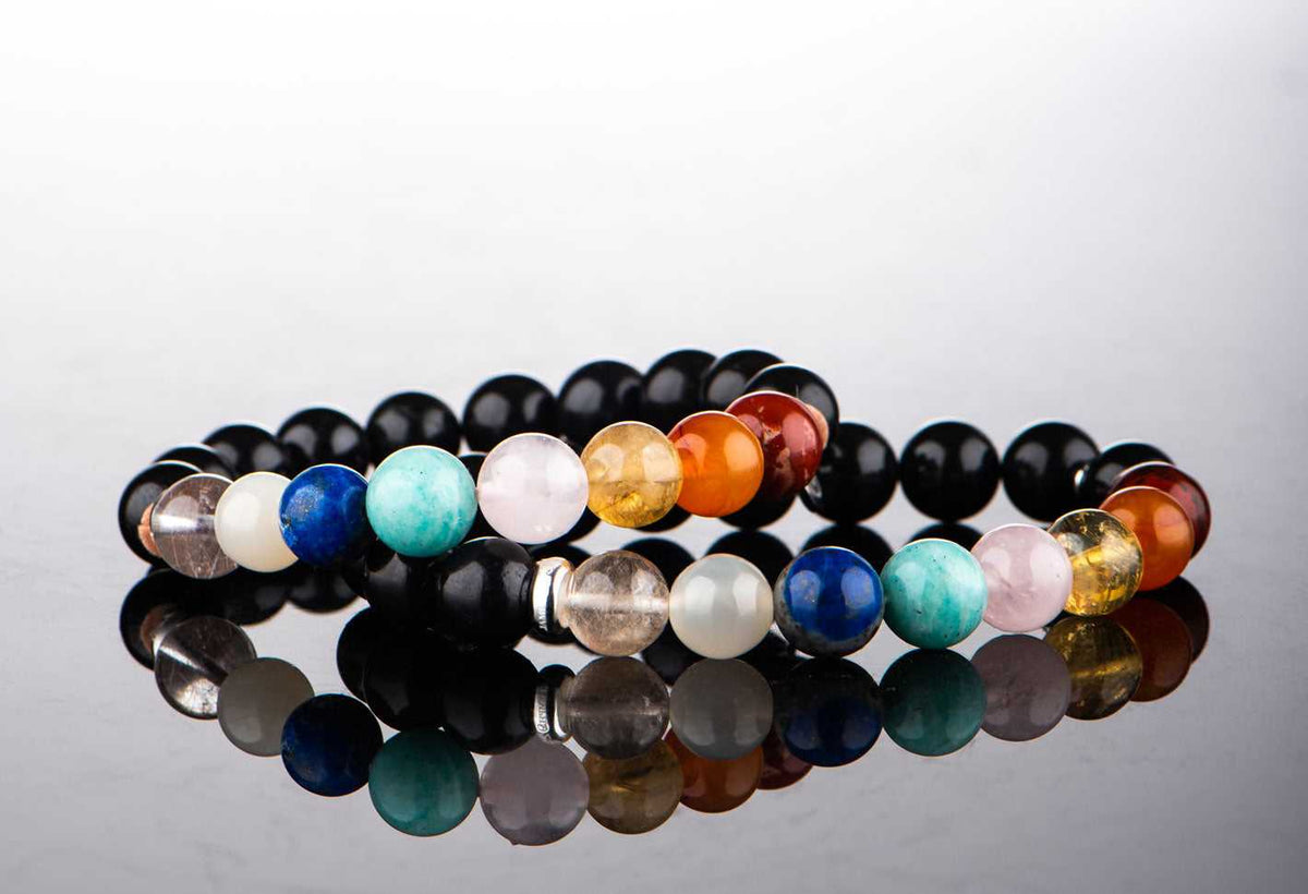 Shungite EMF Protective Bracelet with Chakra Gems