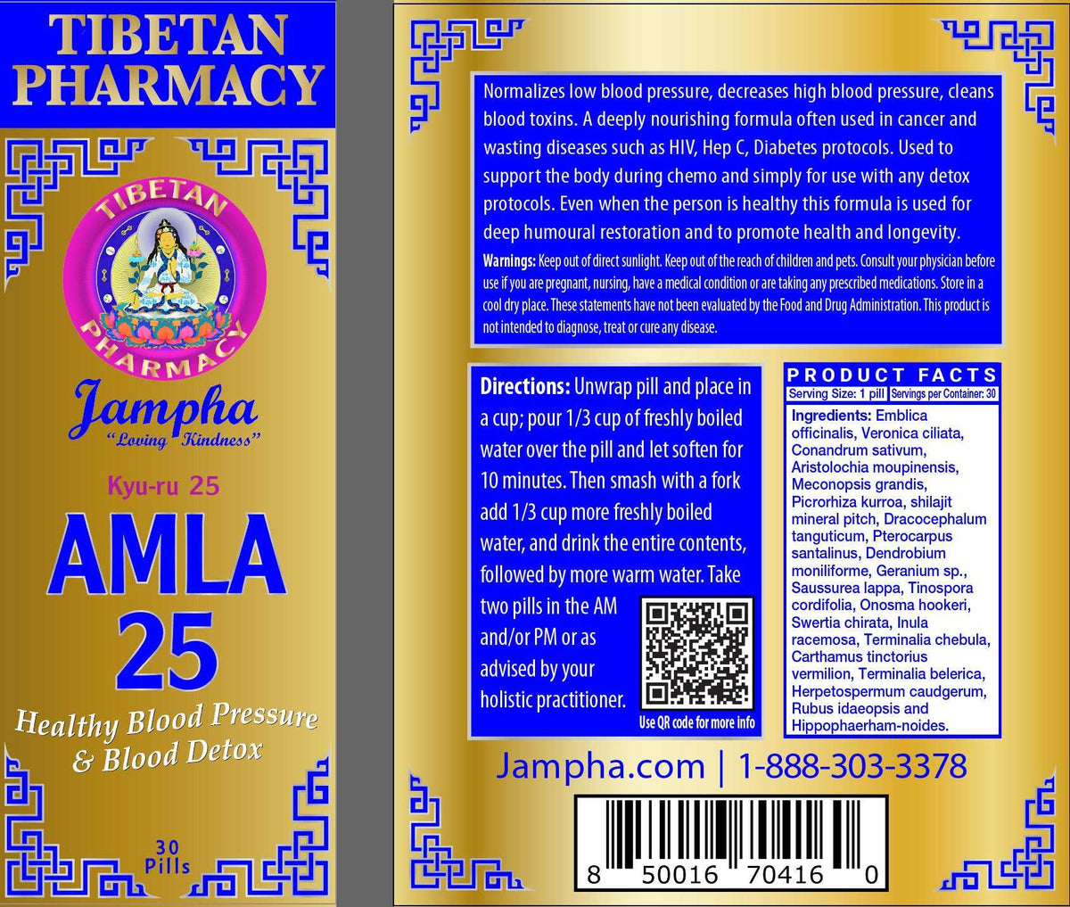 Amla 25 Blood Pressure Detox Pills - a product based on Tibetan medicine for blood health, designed to normalize blood pressure, detoxify, and improve blood quality.