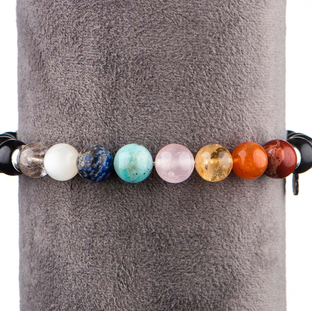 EMF Protective Shungite Stone Bracelet with Chakra Balancing Gems